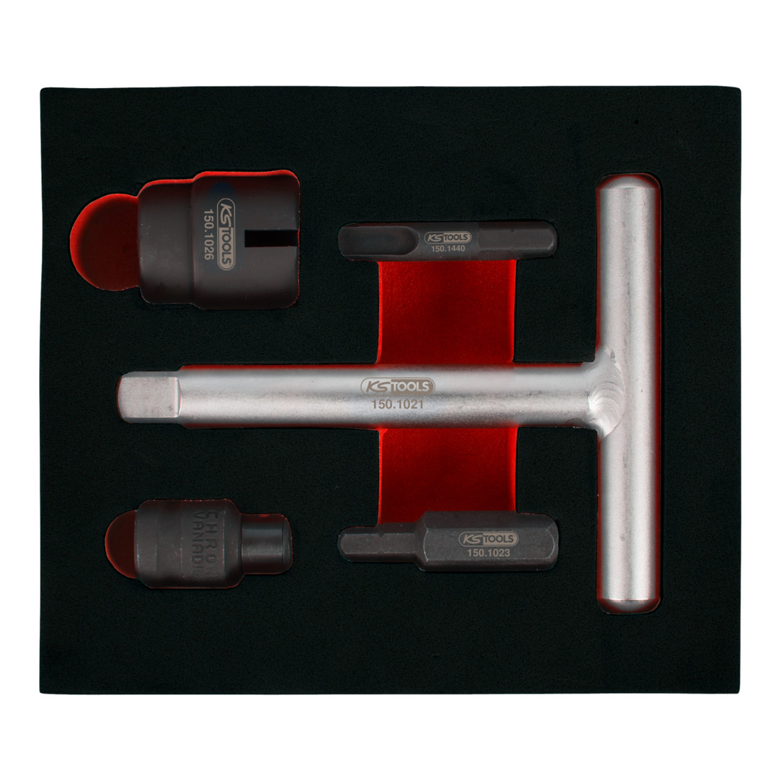 KS Tools 1/4"+3/8" olie service speciaal profiel set voor kunststof olie aftappluggen, 5 stuks.