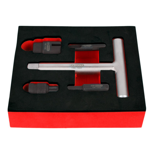 KS Tools 1/4"+3/8" olie service speciaal profiel set voor kunststof olie aftappluggen, 5 stuks.