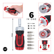 KS Tools 1/4" 6 en 1 Tournevis tom pouce à cliquet