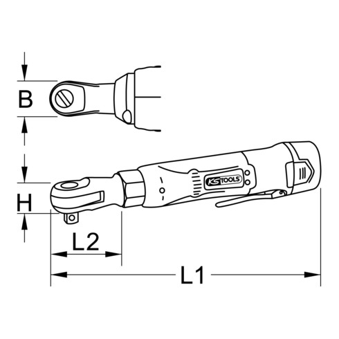 KS Tools 1/4" Akku-Umschaltknarre, 34Nm, 220 U/min 10,8V, mit 2 Akkus und 1 Ladegerät