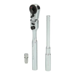 KS Tools 1/4" Bit-Gelenk-Umschalt-Knarren-Satz mit Steckadapter für Stecknüsse, 3-tlg.