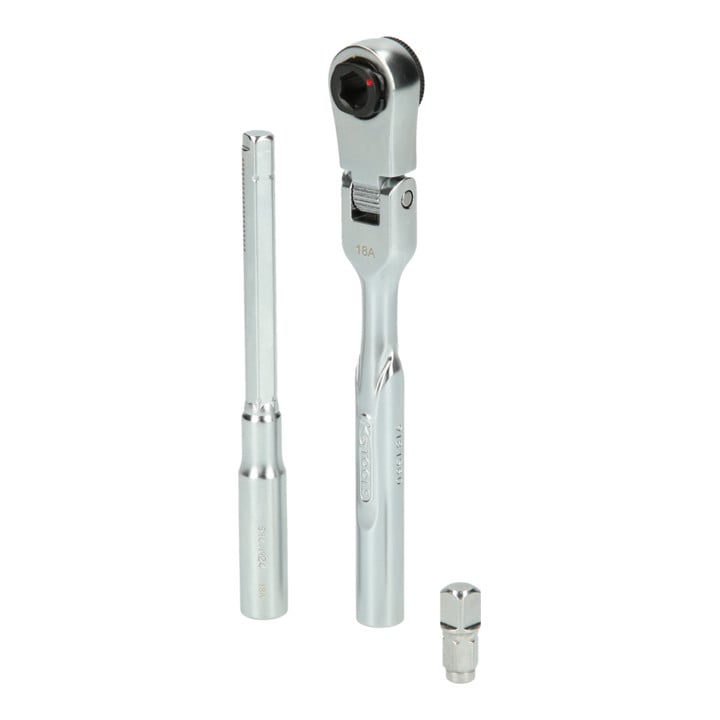 KS Tools 1/4" Bit-Gelenk-Umschalt-Knarren-Satz mit Steckadapter für Stecknüsse, 3-tlg.