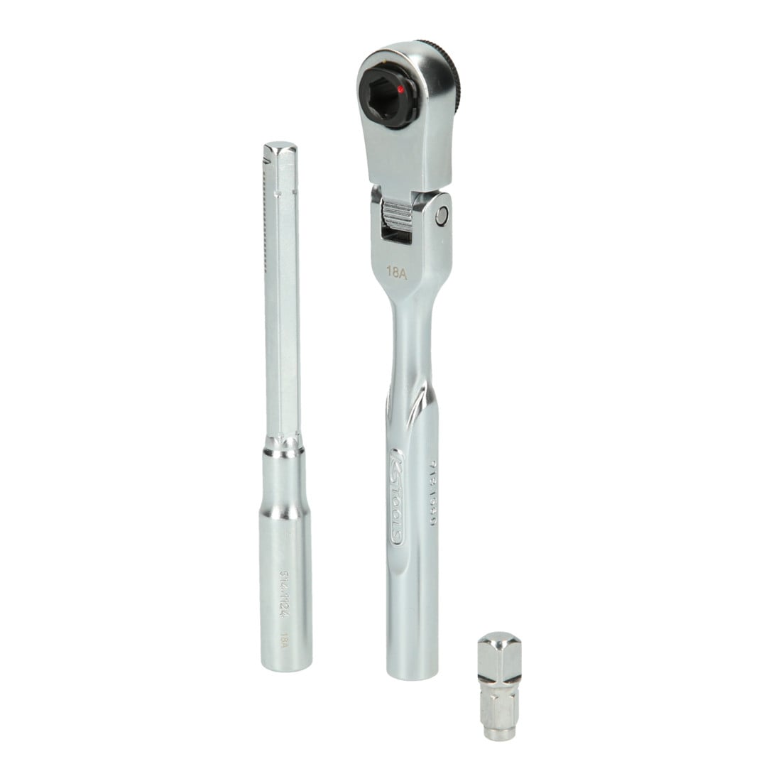 KS Tools 1/4" Bit-Gelenk-Umschalt-Knarren-Satz mit Steckadapter für Stecknüsse, 3-tlg.