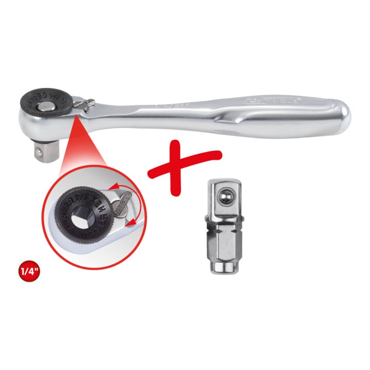 KS Tools 1/4" bit verstelbare ratel met insteekadapter voor doppen