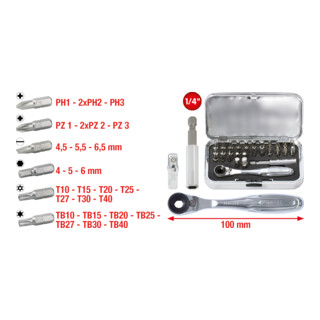 KS Tools 1/4" CHROMEplus bitset, 31 stuks