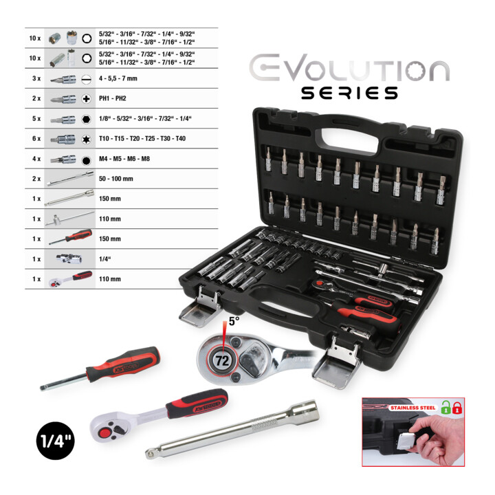 KS Tools 1/4" CHROMEplus dopsleutelset, 47 stuks