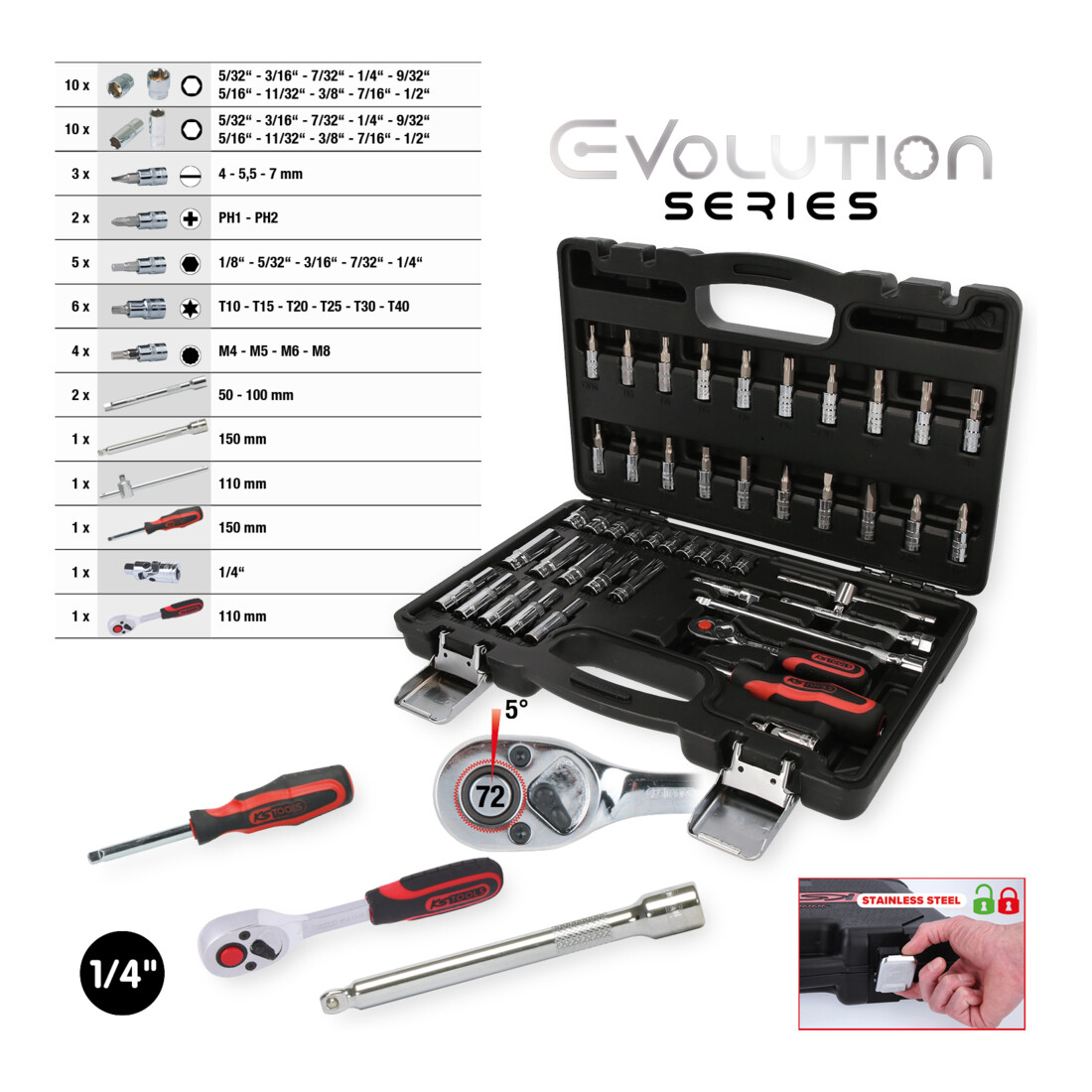 KS Tools 1/4" CHROMEplus Steckschlüssel-Satz, 47-teilig