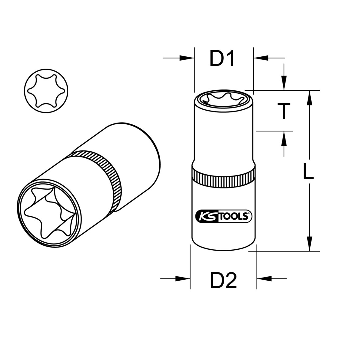 KS Tools 1/4" CHROMEplus TX-E socket, E12