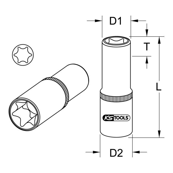 KS Tools 1/4" CHROMEplus TX-E socket, long, E4