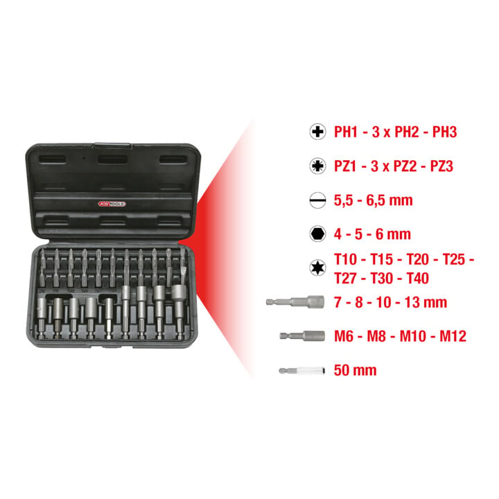 KS Tools 1/4" CLASSIC bit- en inschroefgereedschapset, 31-delig