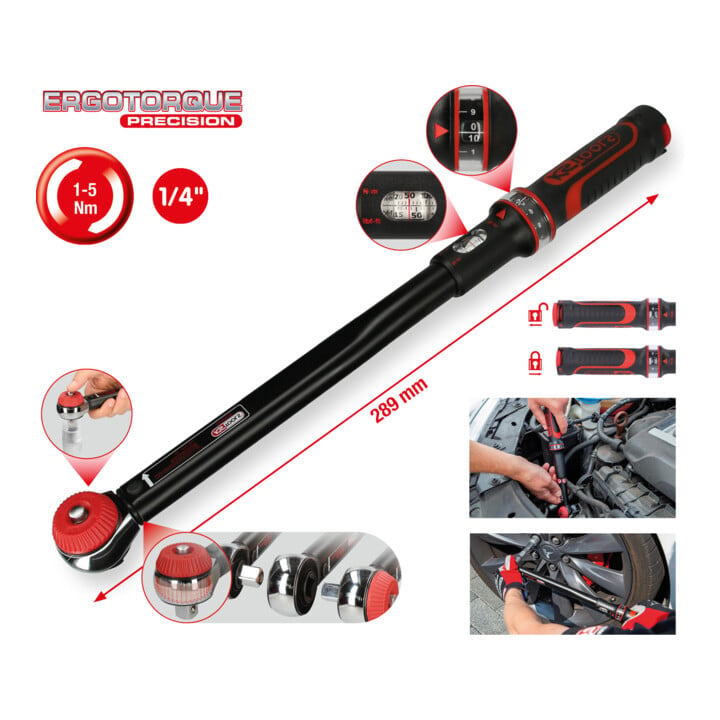 KS Tools 1/4" Clés dynamométriques ERGOTORQUE®precision à carré d'entraînement bouton, 1-5Nm