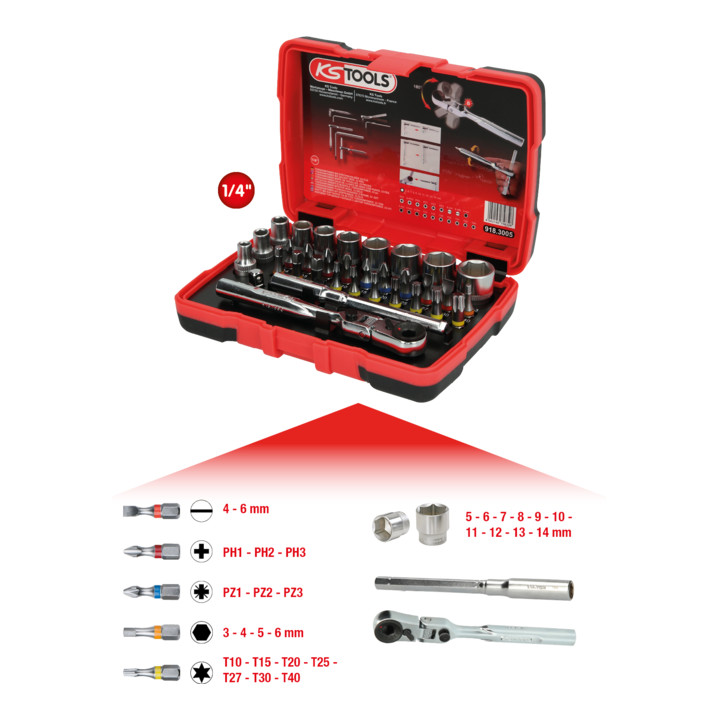 KS Tools 1/4" dopsleutelset, 33 dlg.