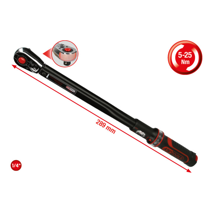 KS Tools 1/4" ERGOTORQUE®precisie ratel momentsleutel, 5-25Nm