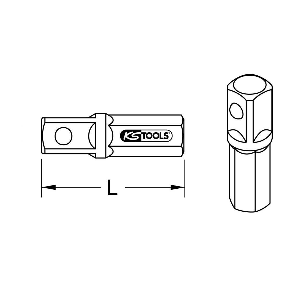 KS Tools 1/4" haaks adapter, voor 1/4" ratelsleutel