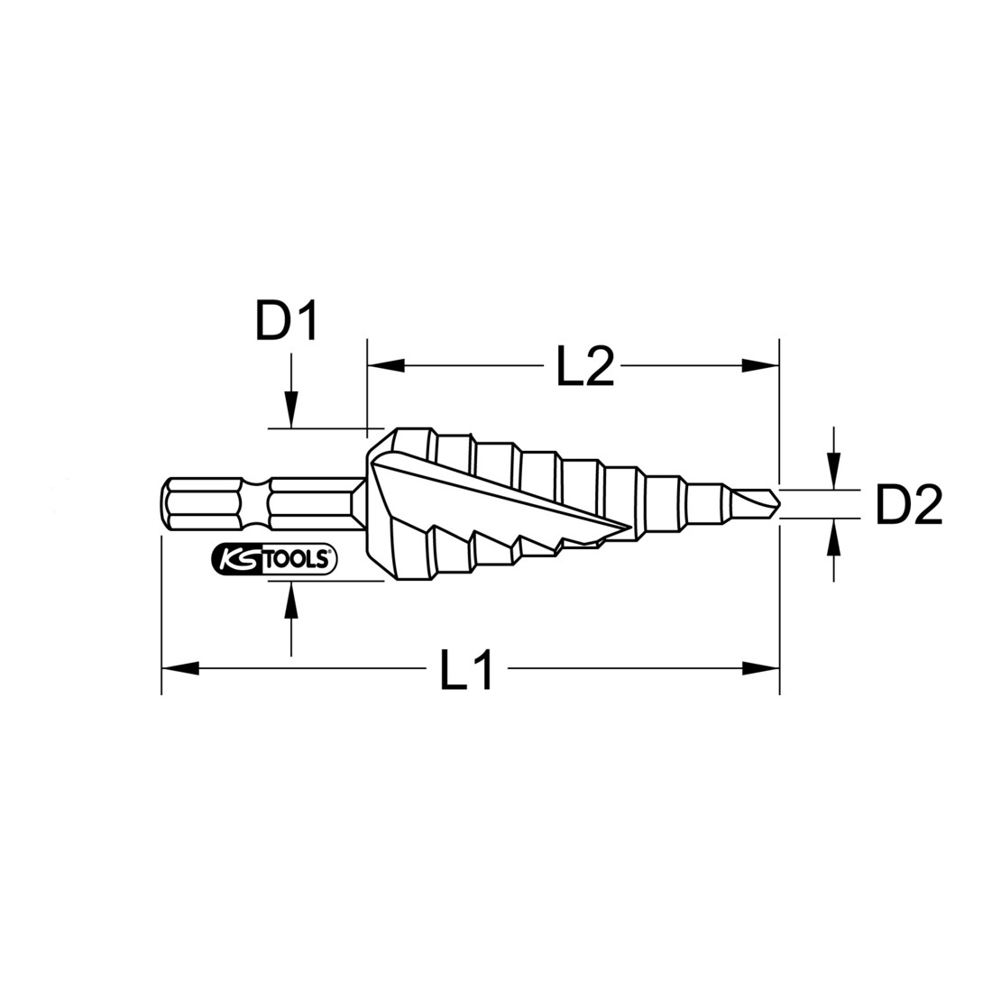 KS Tools 1/4" HSS Stufenbohrer-Bit,Ø 4-30mm, 14 Stufen