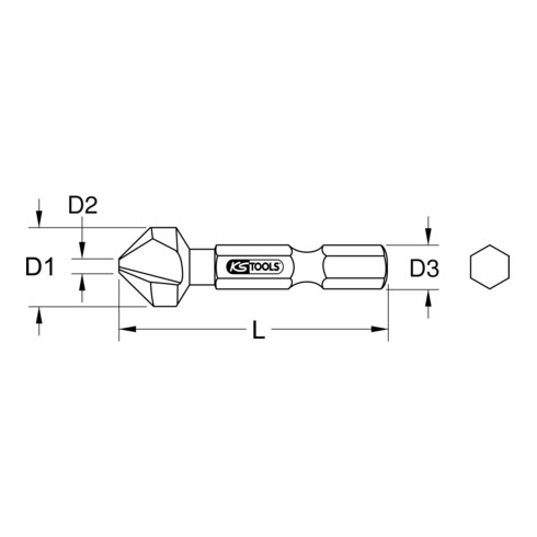 KS Tools 1/4" HSS TiN Kegel- und Entgratsenker-Bit 90°, 20,5mm