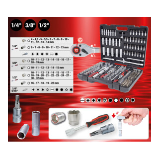 KS Tools 1/4 inch+3/8 inch+1/2 inch dopsleutelset, 195 dlg.