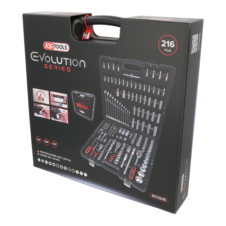KS Tools 1/4 inch+3/8 inch+1/2 inch dopsleutelset, 216 dlg.