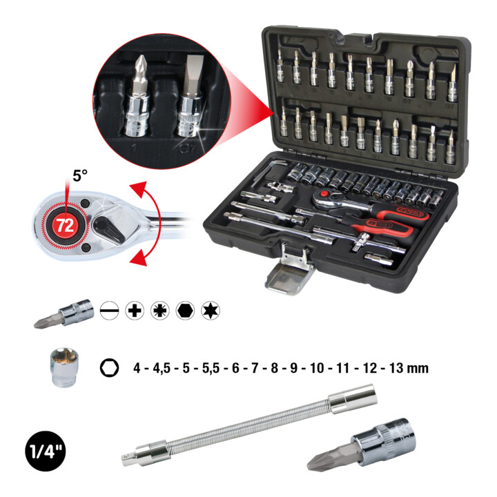 KS Tools 1/4 inch CHROME+ dopsleutelset, 48 dlg.