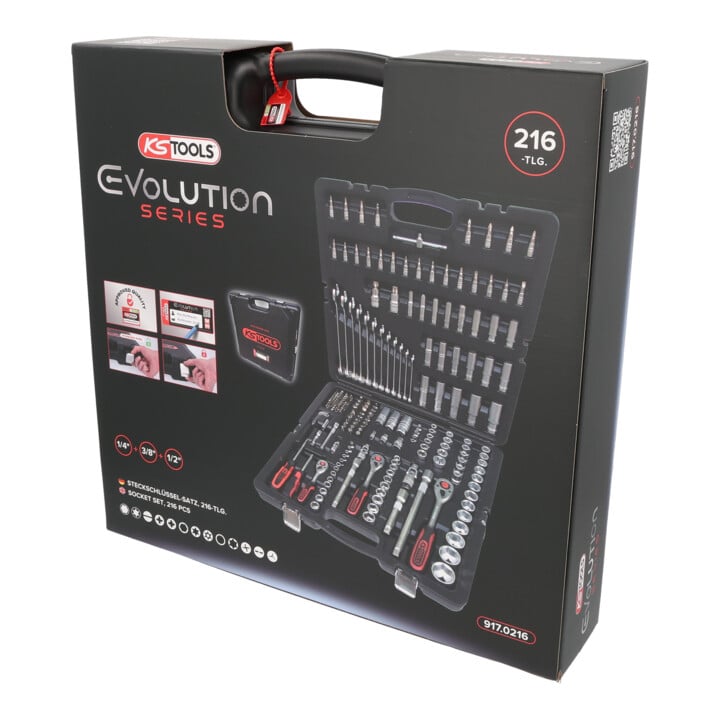 KS Tools 1/4 Zoll+3/8 Zoll+1/2 Zoll Steckschlüssel-Satz, 216-tlg.