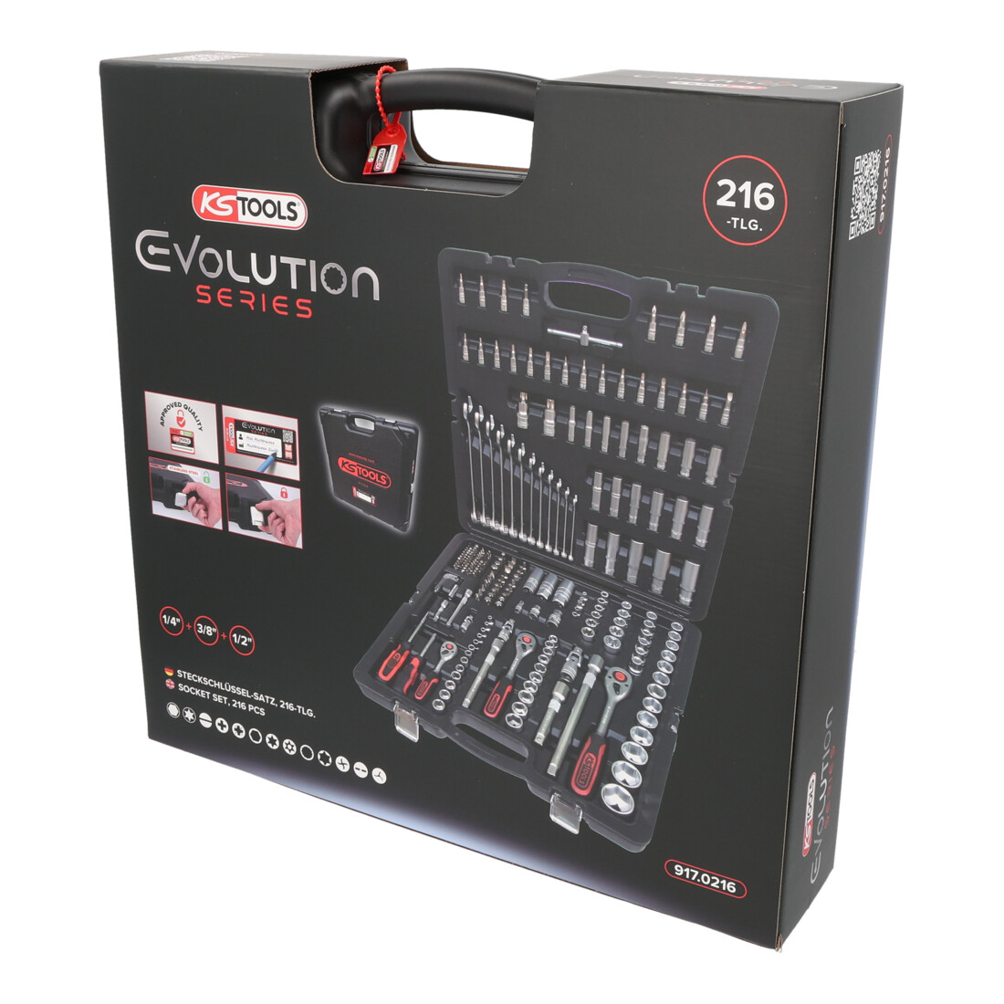 KS Tools 1/4 Zoll+3/8 Zoll+1/2 Zoll Steckschlüssel-Satz, 216-tlg.
