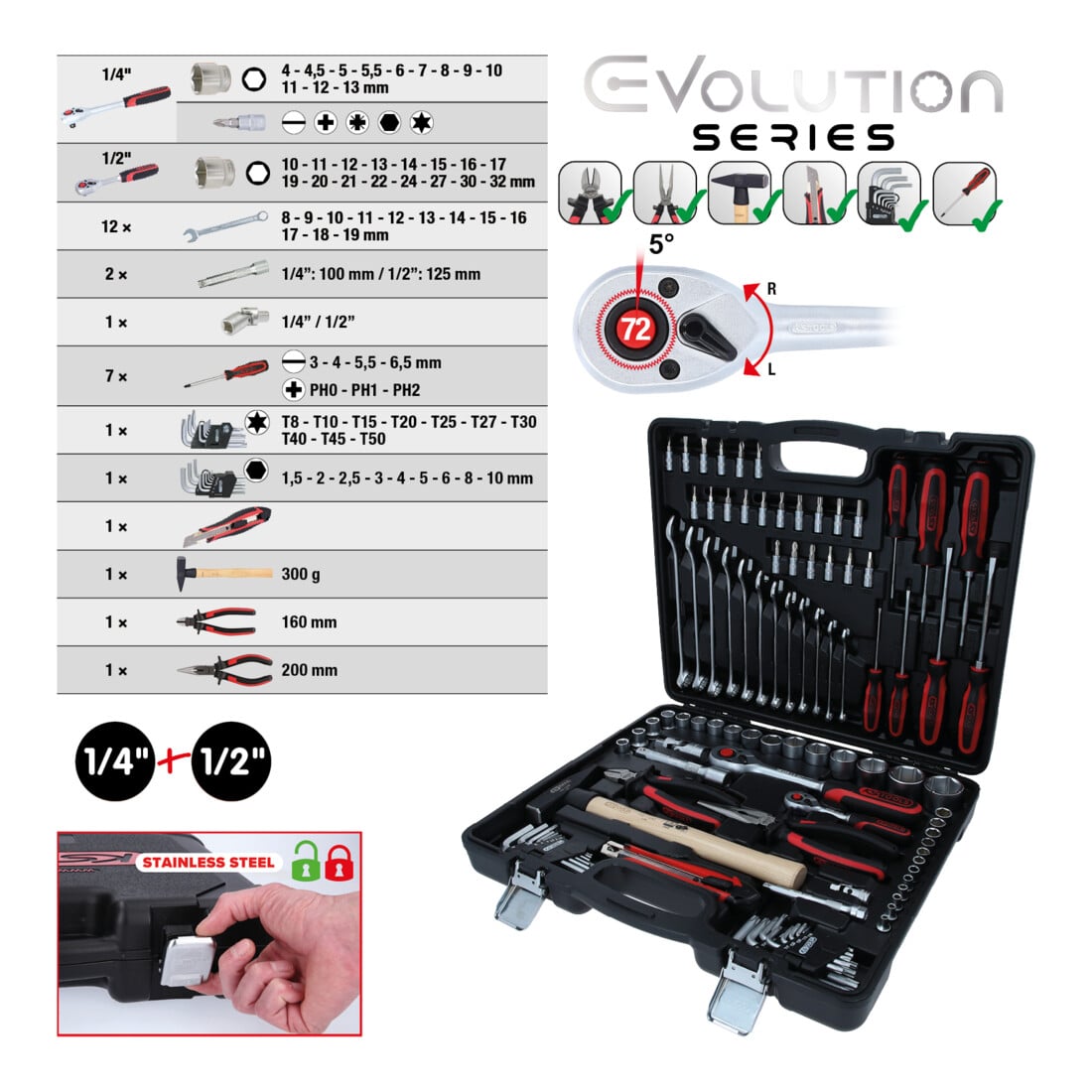 KS Tools 1/4 Zoll+3/8 Zoll+1/2 Zoll Universal-Werkzeug-Satz, 97-tlg.