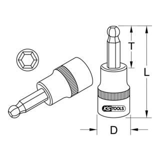 KS Tools 1/4 Zoll Bit-Stecknuss Innensechskant mit Kugelkopf