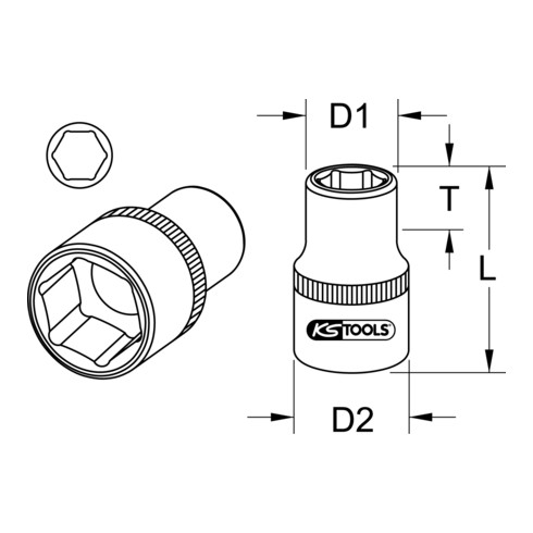 KS Tools 1" CLASSIC inbus, kort, 75mm