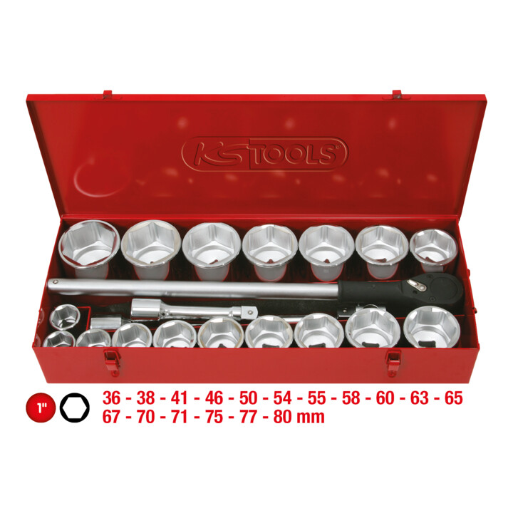 KS Tools 1" Coffret de douilles, 22 pcs.