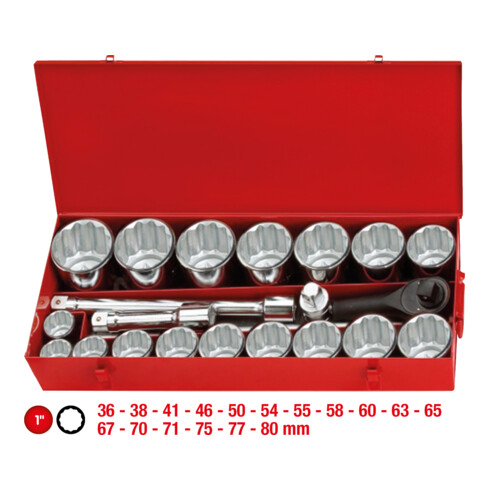 KS Tools 1" dopsleutelset, 22-delig 12-delig