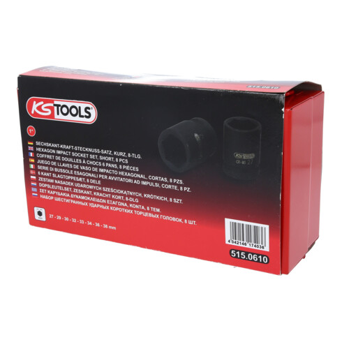 KS Tools 1" Sechskant-Kraft-Stecknuss-Satz, kurz, 8-teilig
