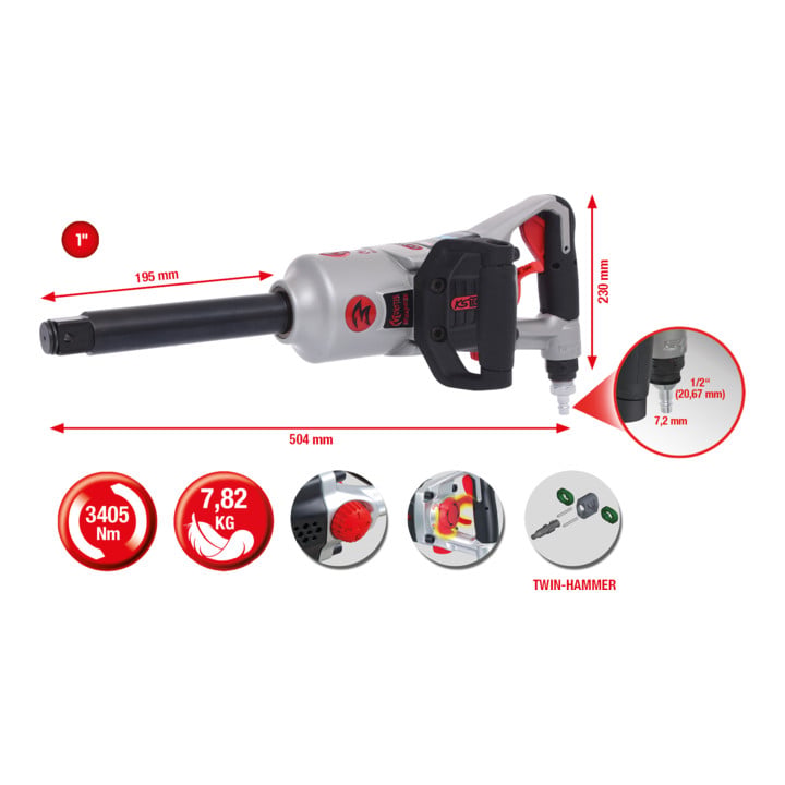 KS Tools 1" superMONSTER Hochleistungs-Druckluft-Schlagschrauber 3405Nm 504 mm