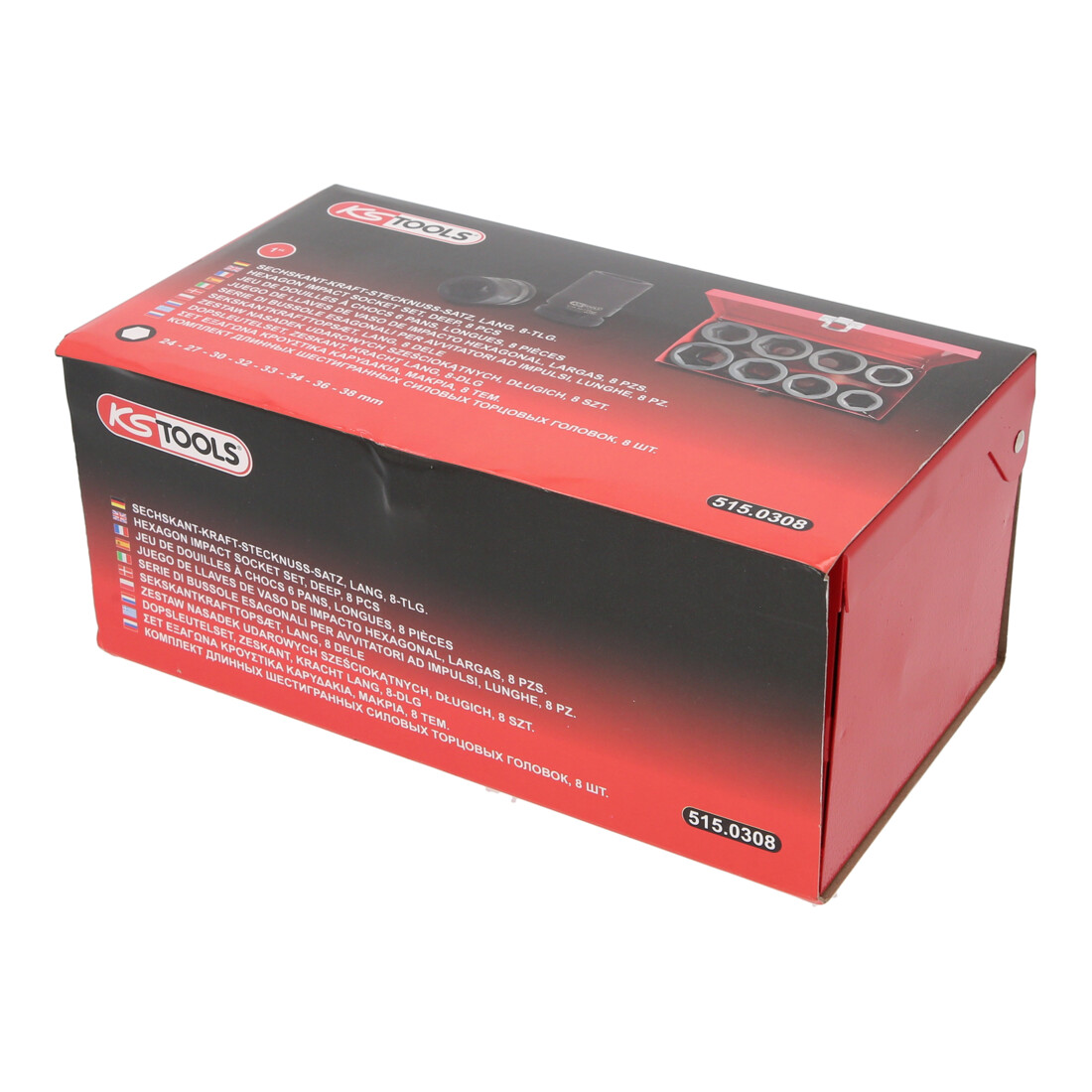 KS Tools 1" zeskant dopsleutelset, lang, 8-delig