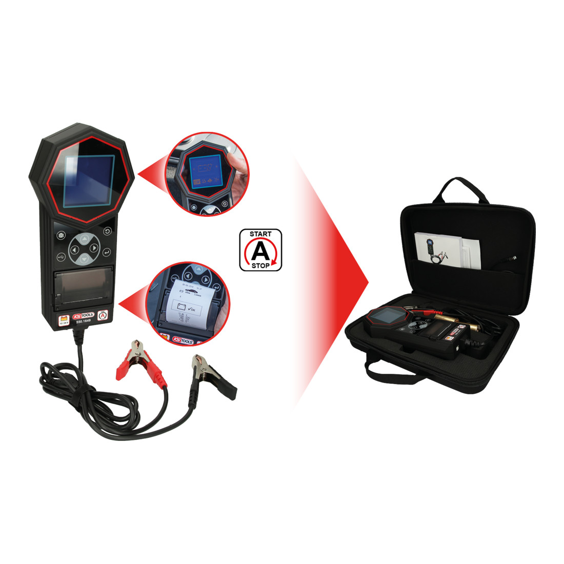 KS Tools 12 V / 24 V Digital-Batterie- und Ladesystemtester mit integriertem Drucker