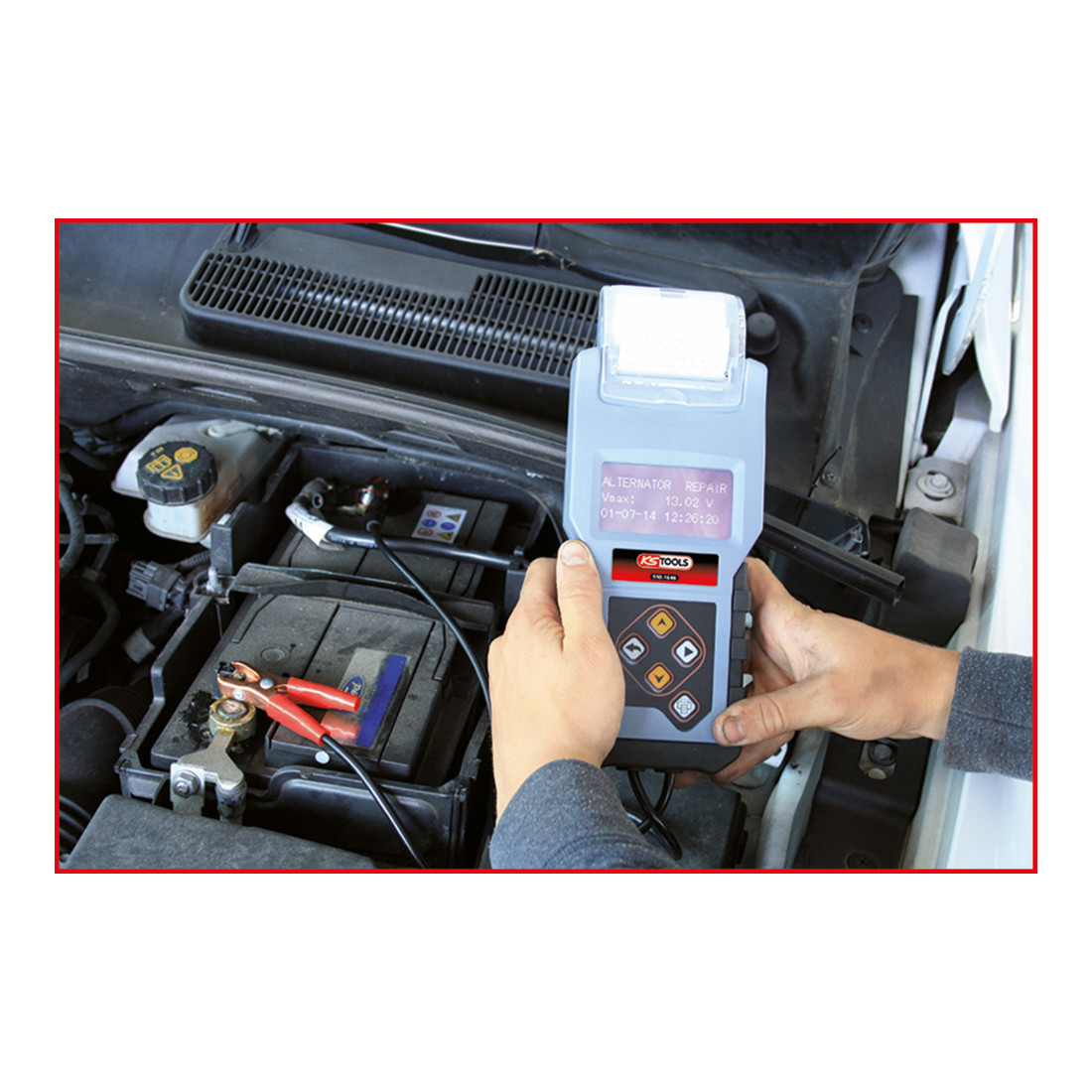 KS Tools 12-V-Digital-Batterie- und Ladesystemtester mit integriertem Drucker