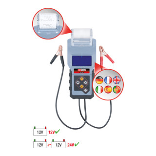 KS Tools 12 V digitale accu- en laadsysteemtester met geïntegreerde printer
