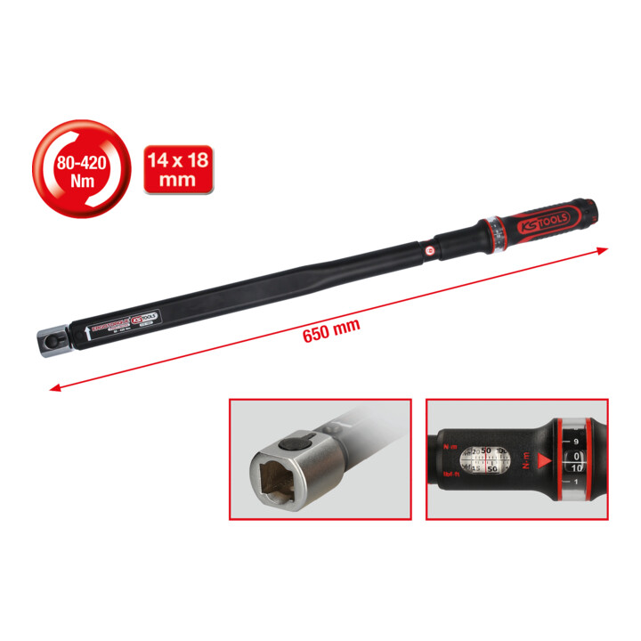 KS Tools 14x18mm Clés dynamométriques à emmanchement ERGOTORQUE®precision, 80-420Nm
