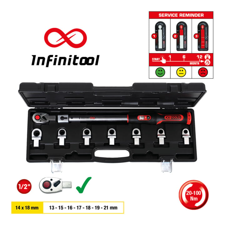 KS Tools 14x18mm INFINITOOL Einsteck-Drehmomentschlüssel-Satz 20-200Nm, 9-tlg