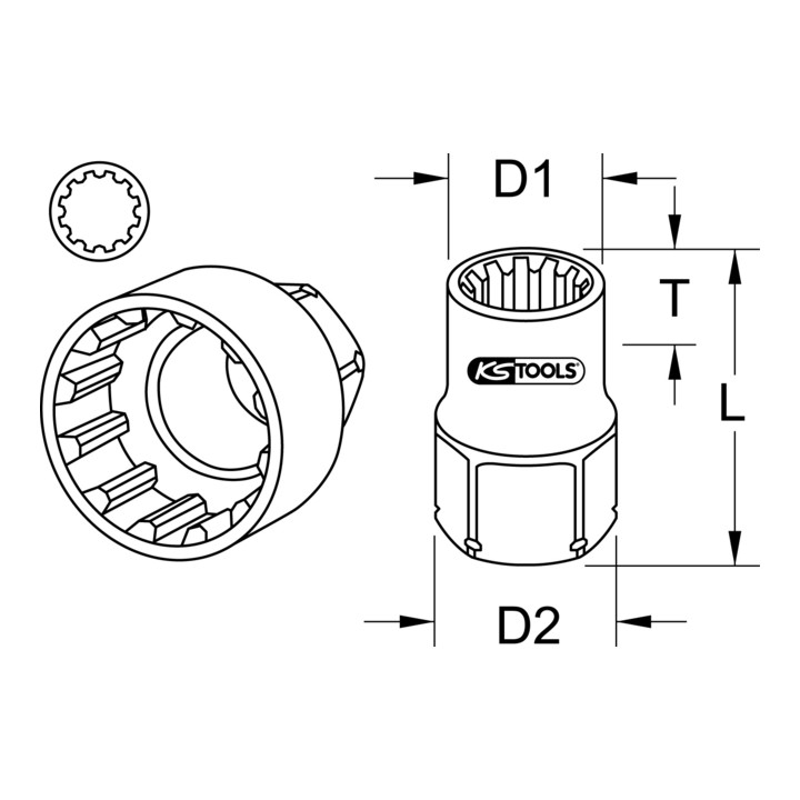 KS Tools 19mm TRIPLEplus Durchgangs-Stecknuss, 24mm