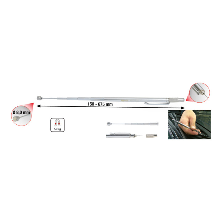 KS Tools 2in1 telescopische magneethouder met sproeier reinigings- en afstelgereedschap, 150-675mm