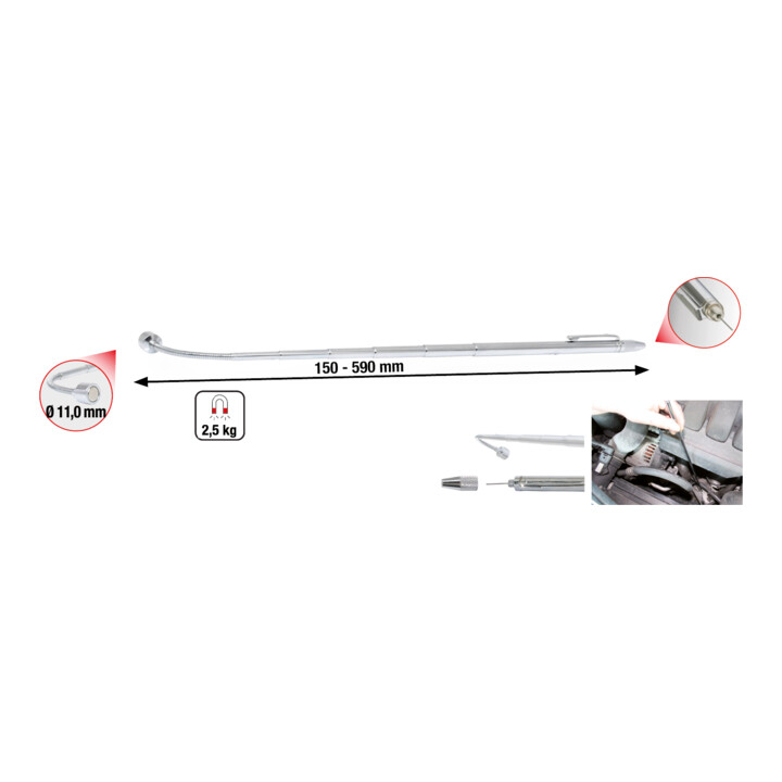 KS Tools 2in1 Teleskop-Magnetheber mit Waschdüsen-Reinigungs- und Einstellwerkzeug, 150-590mm