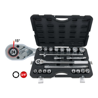 KS Tools 3/4'' Steckschlüssel-Satz, 21-tlg. 6-kant
