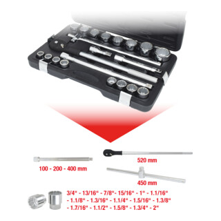 KS Tools 3/4" Coffret de douilles, 21 pcs. 12 pans