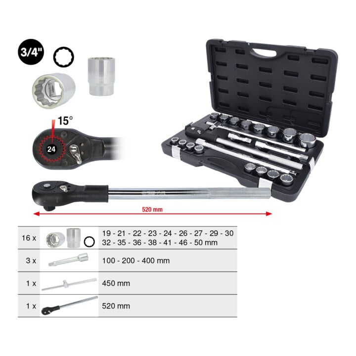 KS Tools 3/4" Coffret de douilles, 21 pcs.