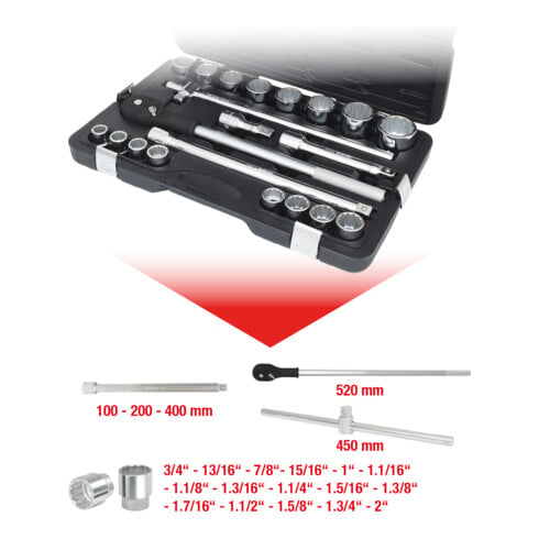 KS Tools 3/4" dopsleutelset, 21-delig 12-delig