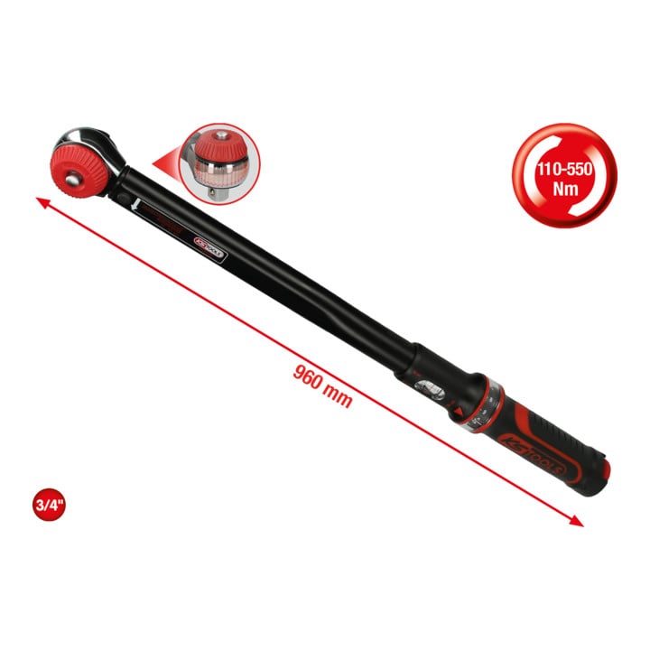 KS Tools 3/4" ERGOTORQUE®precision Ratschen-Drehmomentschlüssel Drehknopf, 110-550Nm