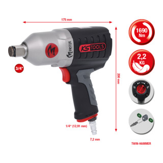 KS Tools 3/4" MONSTER krachtige luchtslagmoersleutel 1690Nm