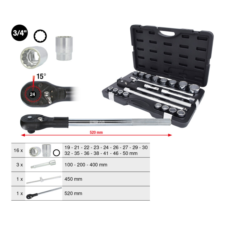 KS Tools 3/4" Steckschlüssel-Satz, 21-teilig 12-kant