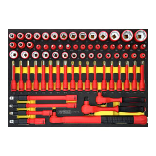 KS Tools 3/8"+1/2" Isolierter Steckschlüssel-Satz mit Drehmomentschlüssel in Schaumstoffeinlage, 72-tlg