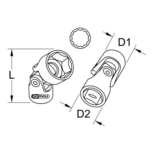 KS Tools 3/8" 12-kant dopsleutel met scharnier, 11mm